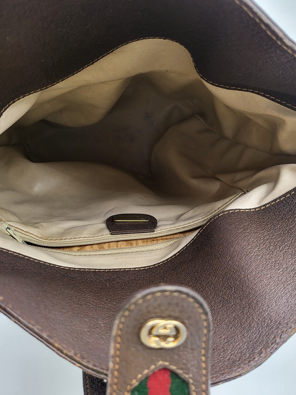 Gucci Vintage GG Canvas Crossbody Bucket Bag with Web Stripe. Auth..w/COA. - Picture 15 of 16